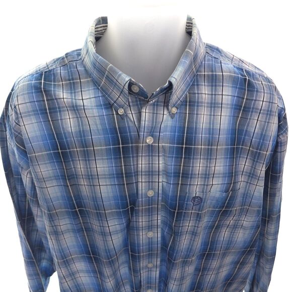 Wrangler George Strait Men's XLT Blue Plaid L/S Button Up Cowboy Shirt - Picture 5 of 8